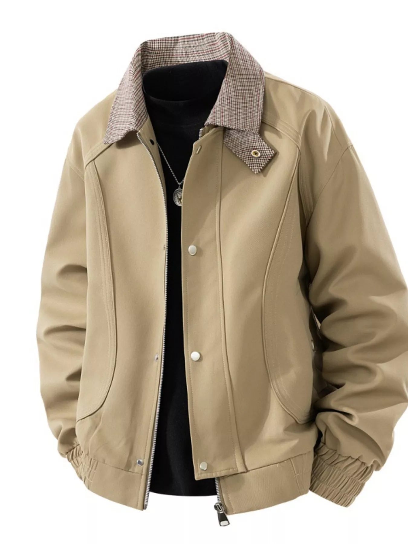 Men's Plus Size Casual Plaid Collar Zip Up Jacket