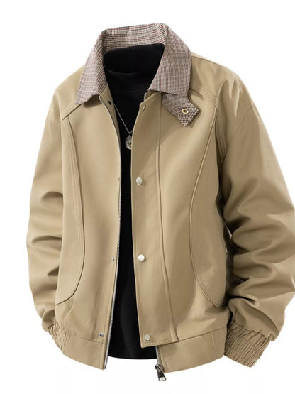 Men's Plus Size Casual Plaid Collar Zip Up Jacket