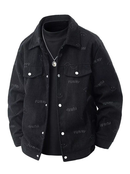 Men's Plus Size Smiley Face Print Snap Down Casual Jacket