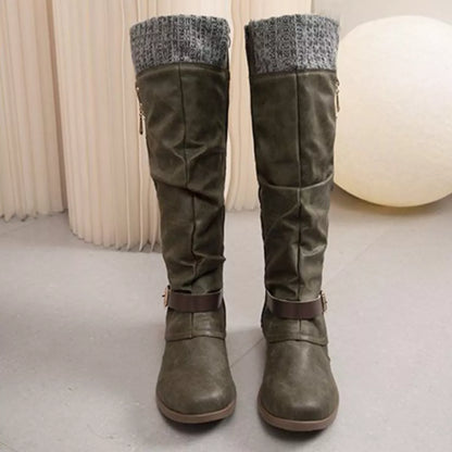 Knee High Slouch Boots with Knit Cuff