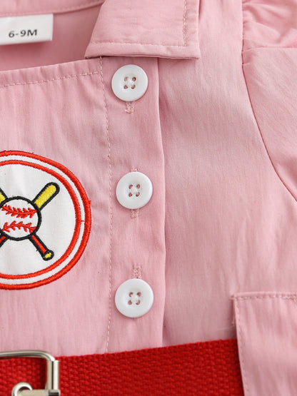 Children's Baseball Embroidered Short Sleeve Dress