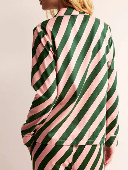 Striped Long Sleeve Shirt and Pants Lounge Set