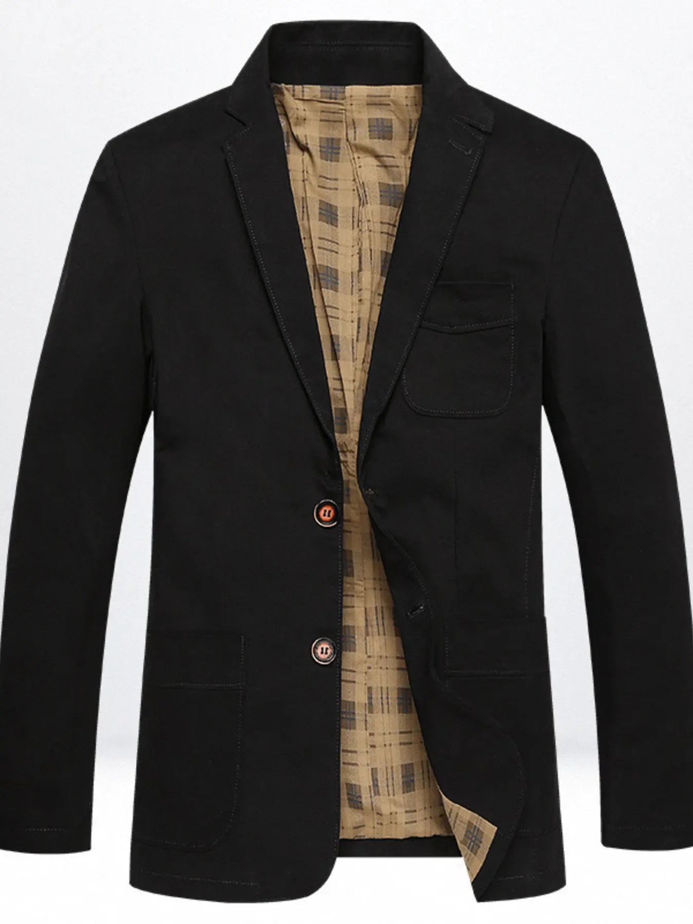 Men's Plus Size Casual Button Up Blazer with Plaid Lining