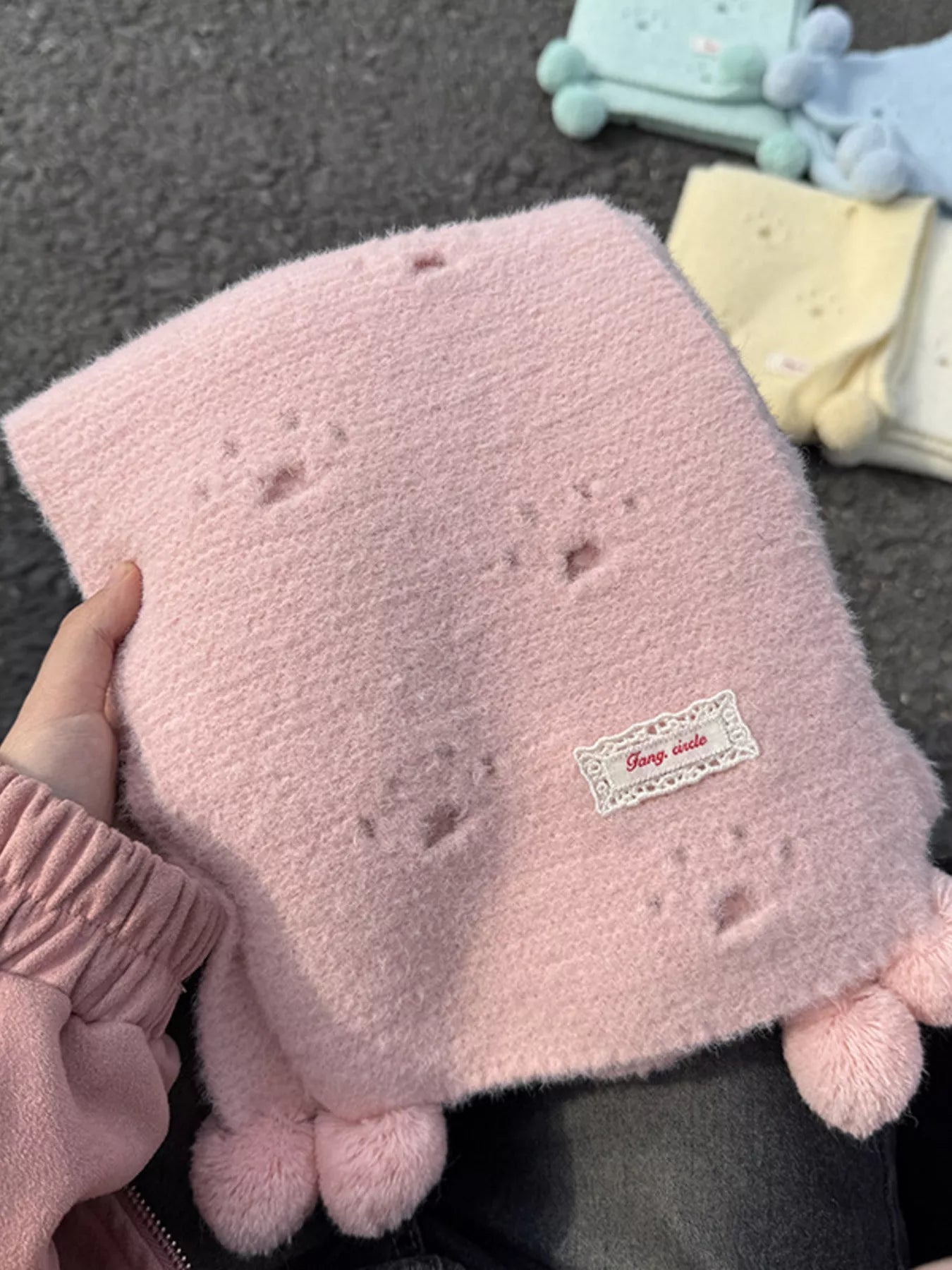 Cat Paw Pom-Pom Knitted Scarf