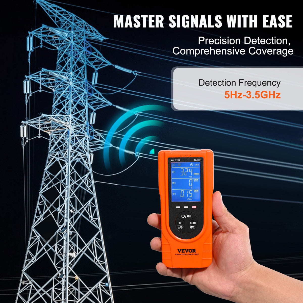 VEVOR  EMF Meter, 5Hz  3.5GHz, Handheld Rechargeable Electromagnetic Field Radiation Detector, Digital LCD EMF Tester For EF MF RF Home Inspections Outdoor Ghost Hunting Paranormal Equipment