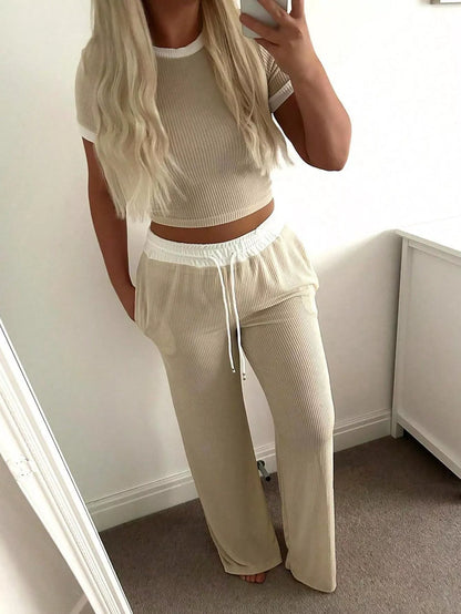 Contrast Trim Top and Pants Set