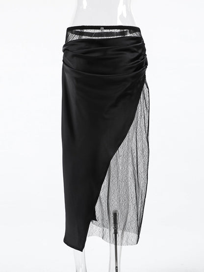 Lace Panel Midi Skirt