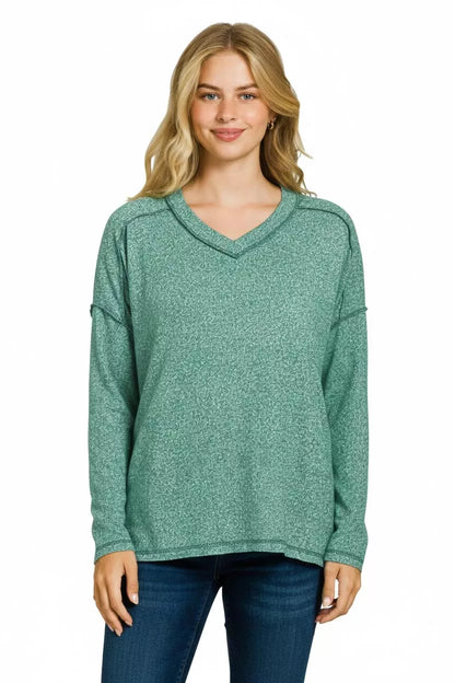 Zenana Soft Melange Hacci Exposed Seam Hi-low Tee