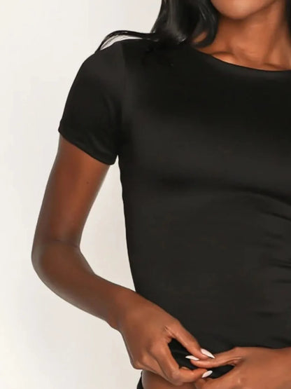 Round Neck Short Sleeve Swim Top