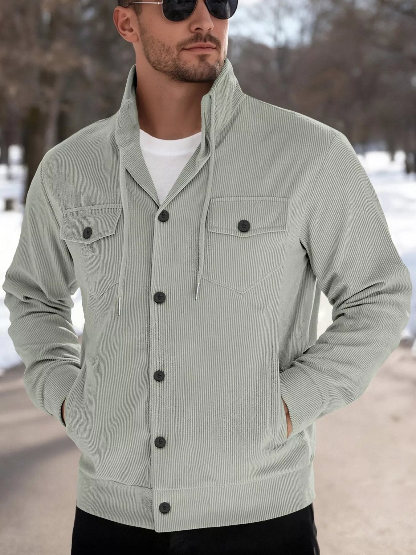Men's Full Size Casual Corduroy Button-Down Jacket Plus Size