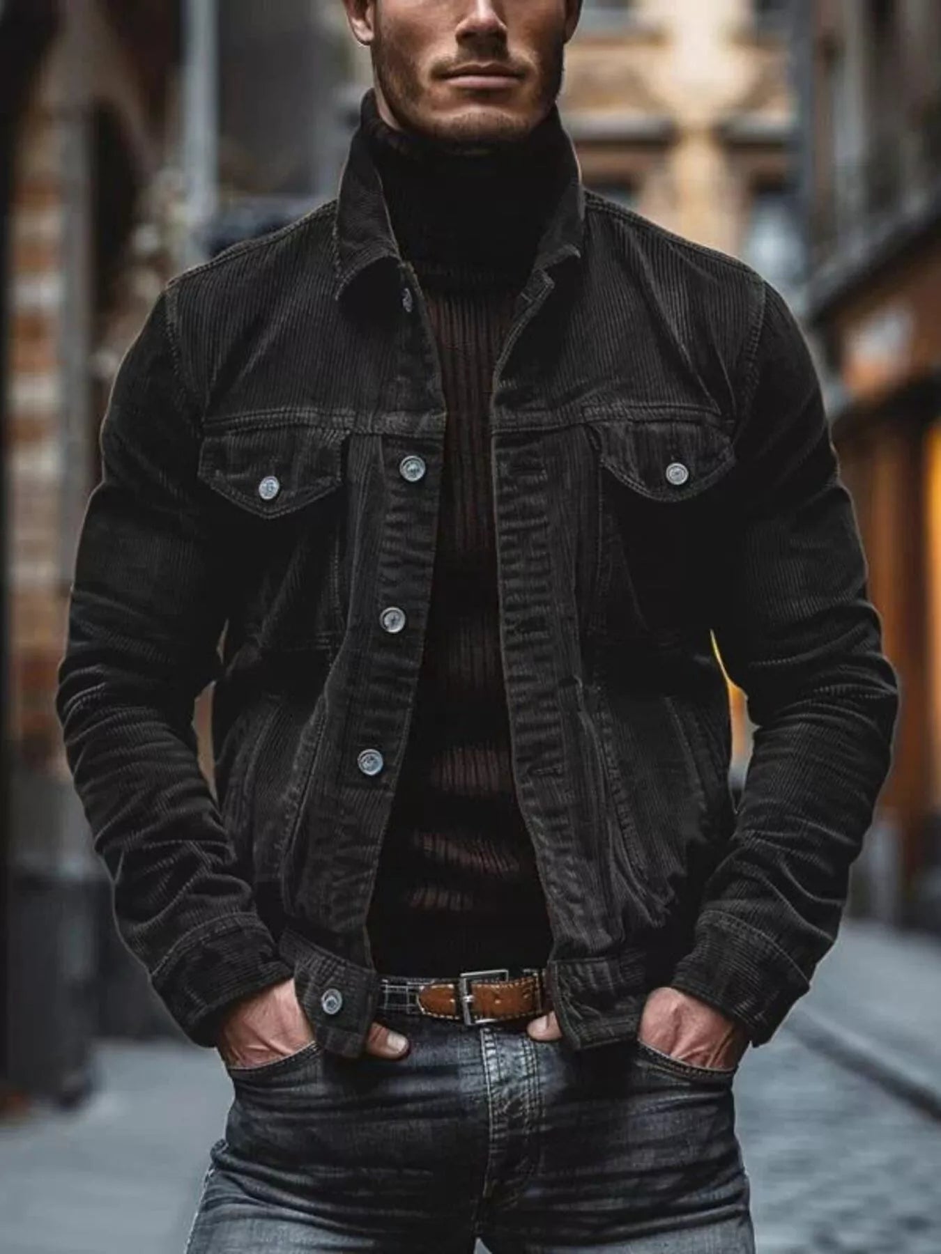 Men's Full Size Corduroy Button-Down Jacket Plus Size