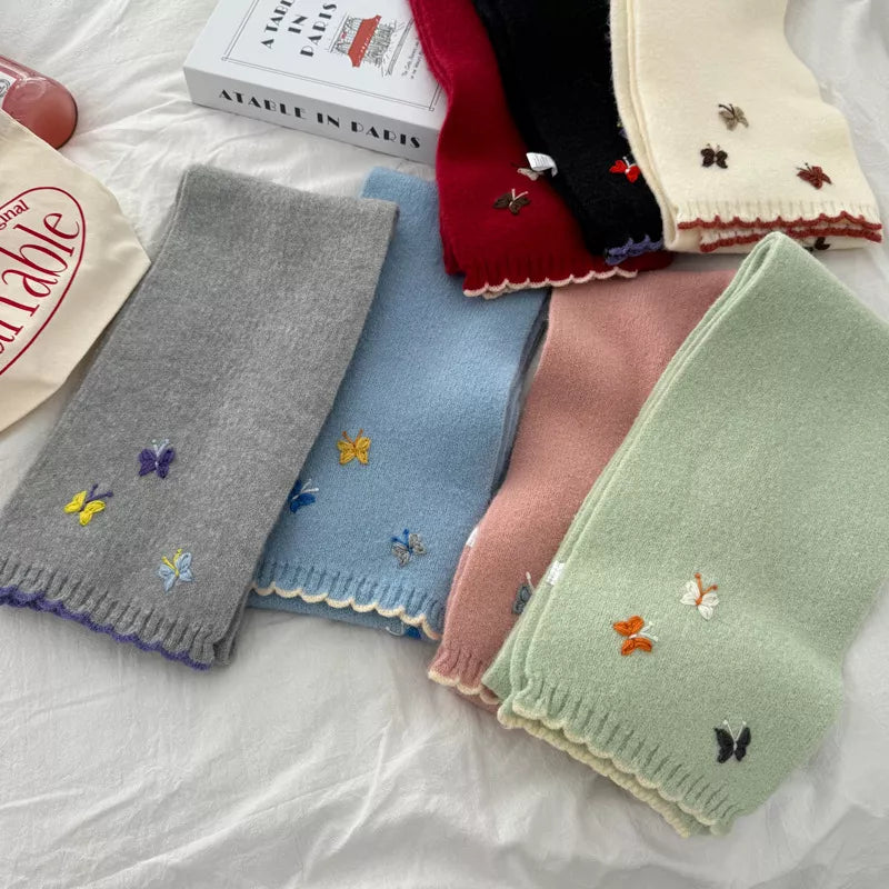 Butterfly Embroidered Knitted Scarf