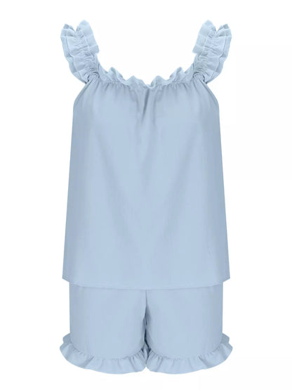 Ruffle Trim Sleeveless Top and Shorts Set
