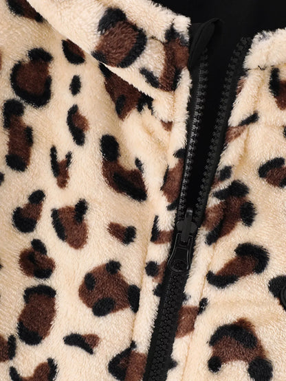 Children's Hooded Leopard Lined Warm Jacket