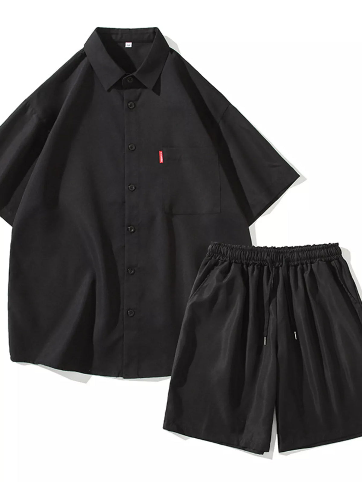 Men's Plus Size Casual Solid Color Shirt & Shorts Set