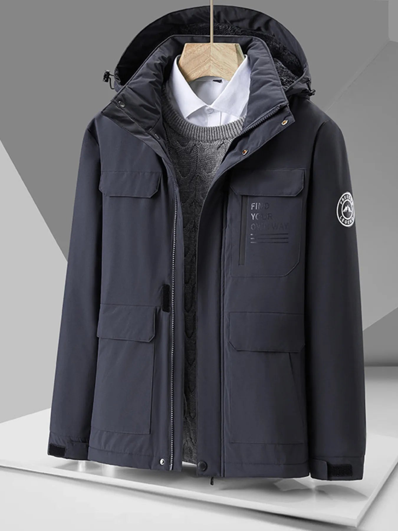 Men's Plus Size Hooded Zip Up Winter Jacket