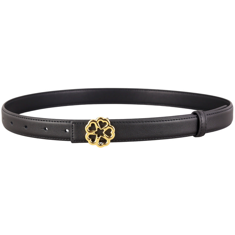Floral Buckle Leather Belt