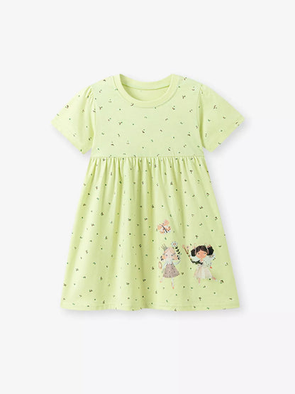 Children's Cartoon Short Sleeve Casual Dress