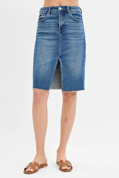 RISEN Full Size High Rise Front Slit Pencil Skirts Plus Size
