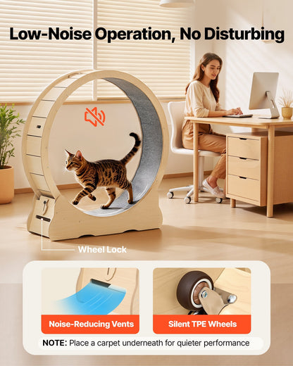 Cat Exercise Wheel, 48 In Wooden Cat Running Wheel For Indoor Cats Up To 28 Lbs, Cats Treadmill With Carpeted Runway & Locking Mechanism, Quiet Roller Kitten Sport Toys For Pets Fitness & Health