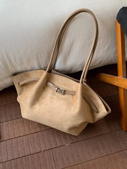 Solid Color Buckle Tote Bag