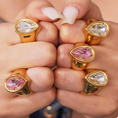 18K Gold-Plated Teardrop Zircon Ring