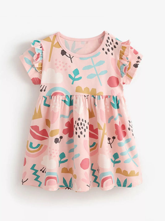 Children's Printed Ruffle Short Sleeve Casual Dress