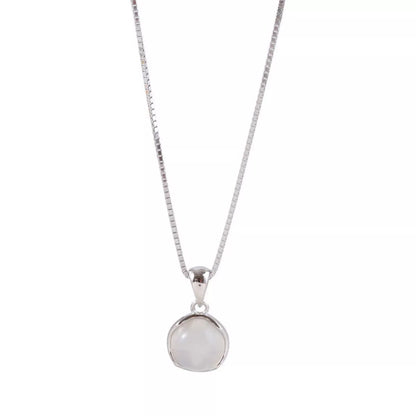925 Sterling Silver Cat's Eye Stone Pendant Necklace
