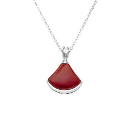 Fan-Shaped Red Agate Pendant Necklace