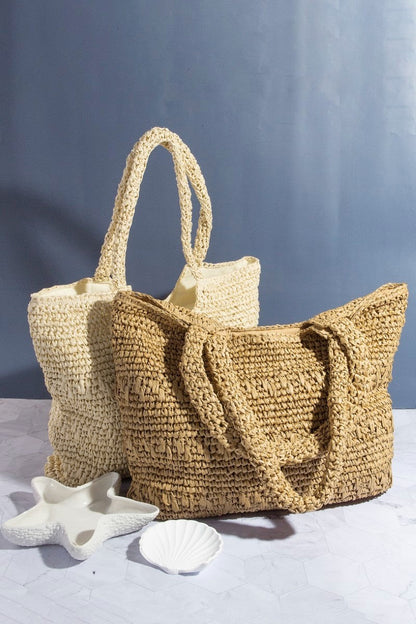Fame Straw Braided Square Tote Bag