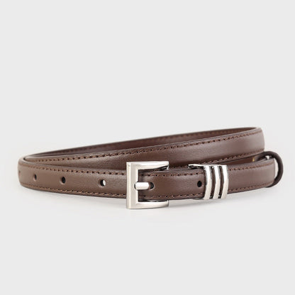 Skinny Leather Belt with Silver Buckle