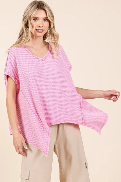 Mittoshop Mineral Wash Waffle Knit Pointed Hem Oversized Top