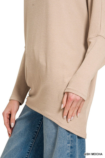 Zenana Hacci Dolman Sleeve Boat Neck Top