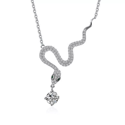 925 Sterling Silver Moissanite Snake Pendant Necklace