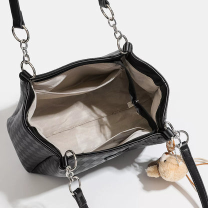 Bear Charm Leather Tote Bag