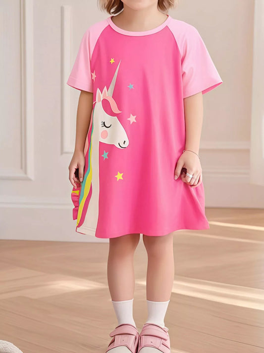 Children's Unicorn Graphic Short Sleeve Dress