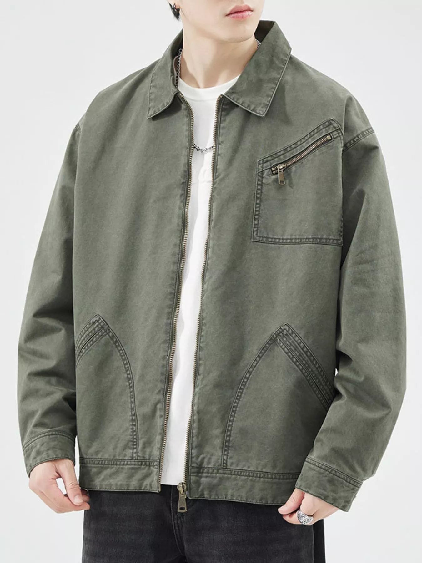 Men's Plus Size Zip Up Long Sleeve Jacket