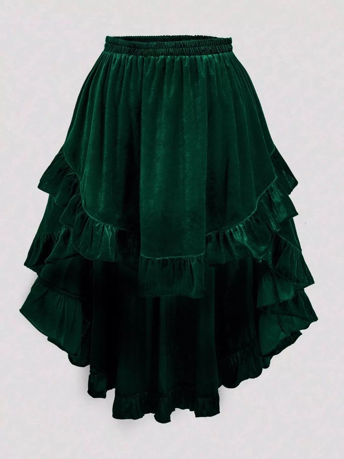 Plus Size Ruffled Velvet Elastic Waist Skirt