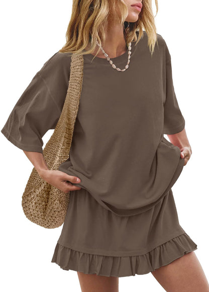 Round Neck Half Sleeve Tee and Skirt Set