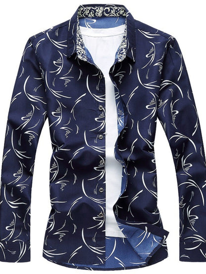 Men's Plus Size Printed Long Sleeve Shirt