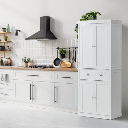 VEVOR  Kitchen Pantry Storage Cabinet, Freestanding Utility Cabinets With Doors, Drawer And 3 Adjustable Shelves, Tall Food Buffet Pantries For Kitchen, Living Room, Dinning Room, Laundry, White