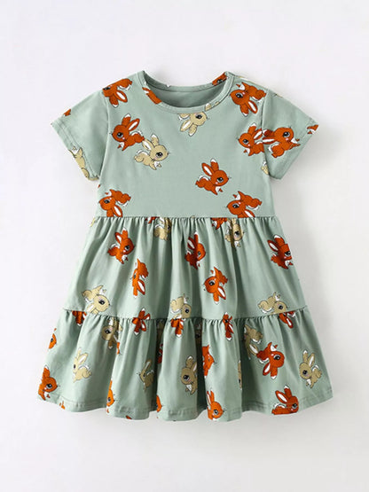 Children's Cute Cartoon Print Tiered Dress