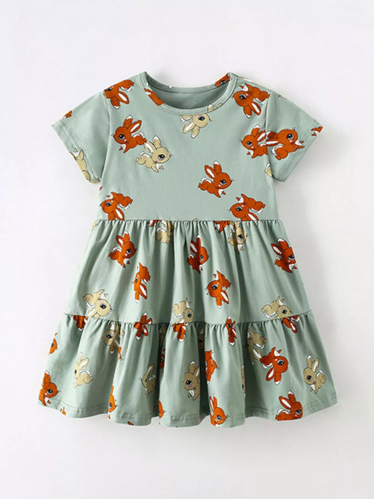 Children's Cute Cartoon Print Tiered Dress