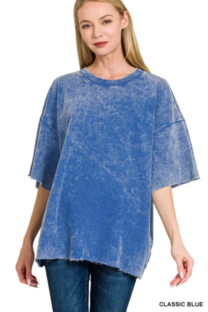 Zenana French Terry Washed Drop Shoulder Short Sleeve Top