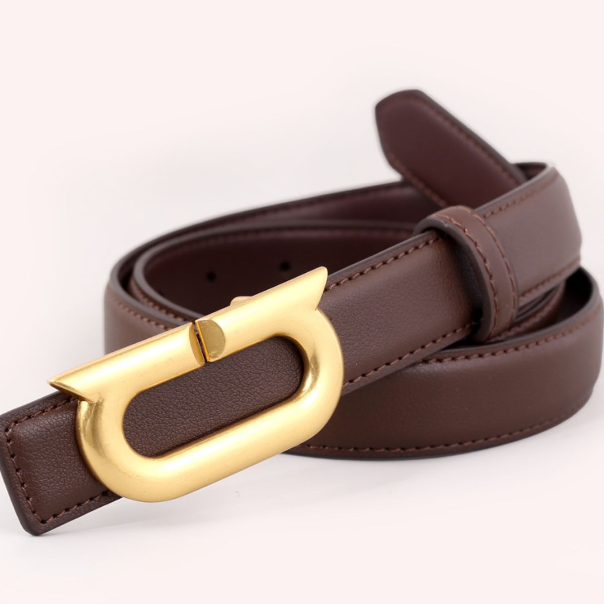 Leather Belt with Golden Buckle