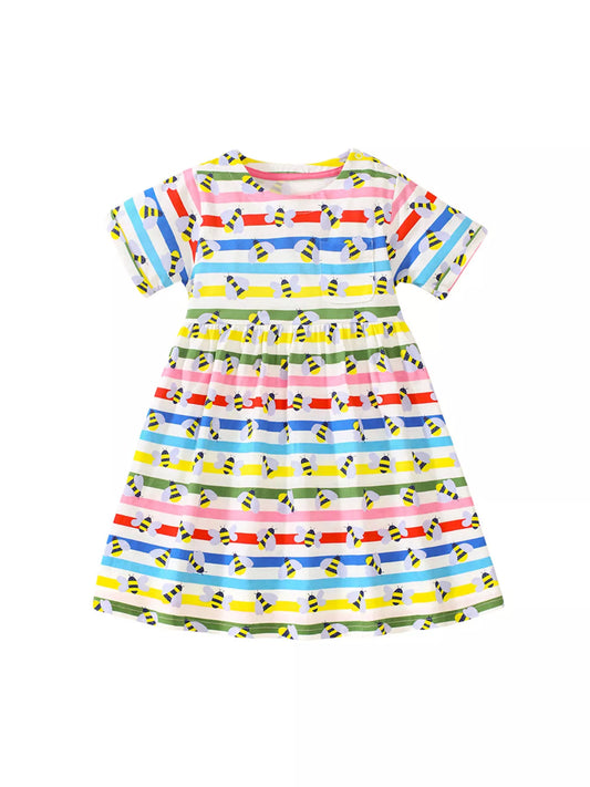 Children's Striped Bee Print Casual Dress