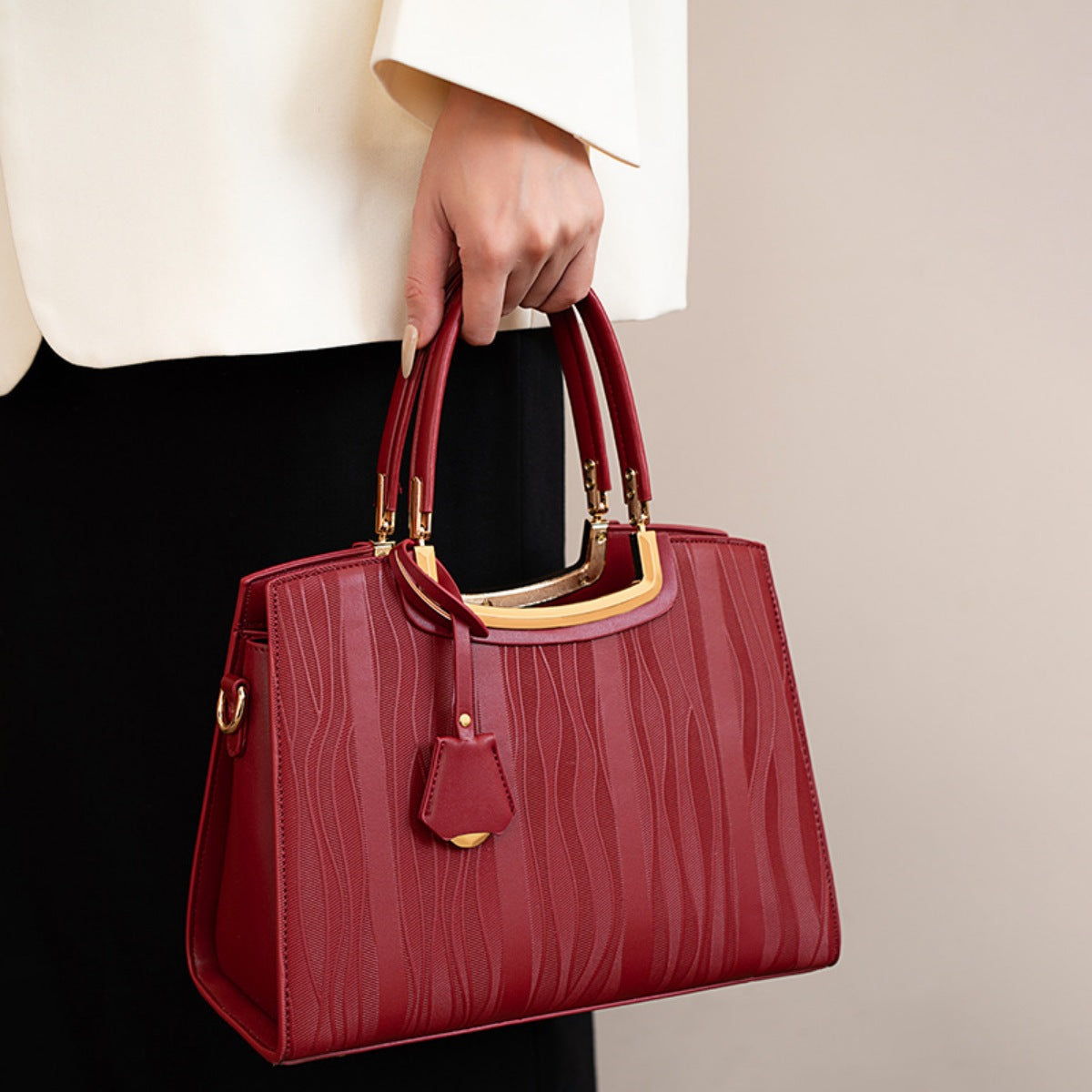 Crocodile Embossed Leather Top Handle Handbag