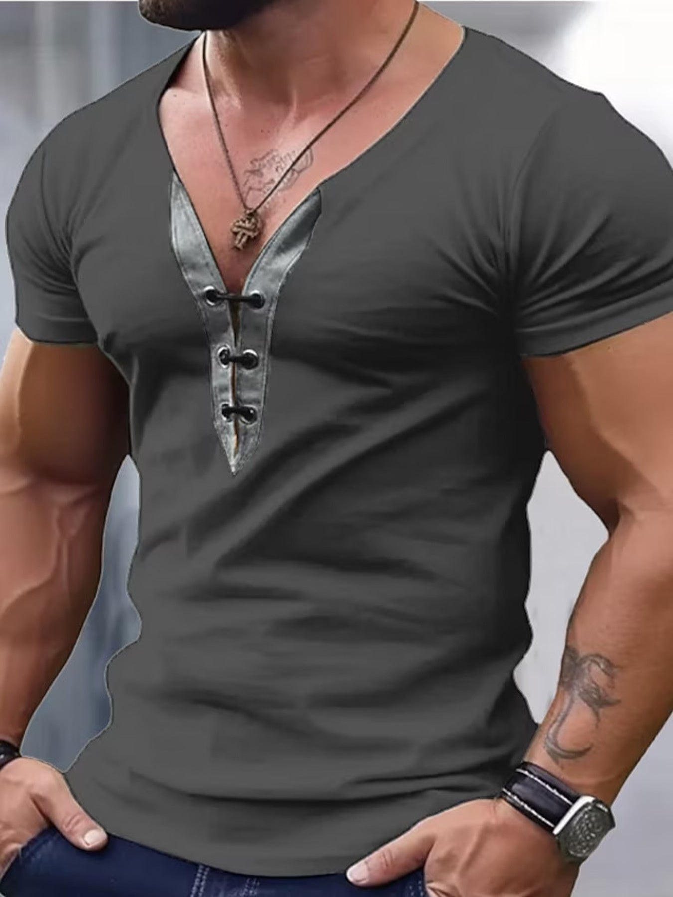 Men's Full Size Solid Color Short Sleeve T-Shirt Plus Size