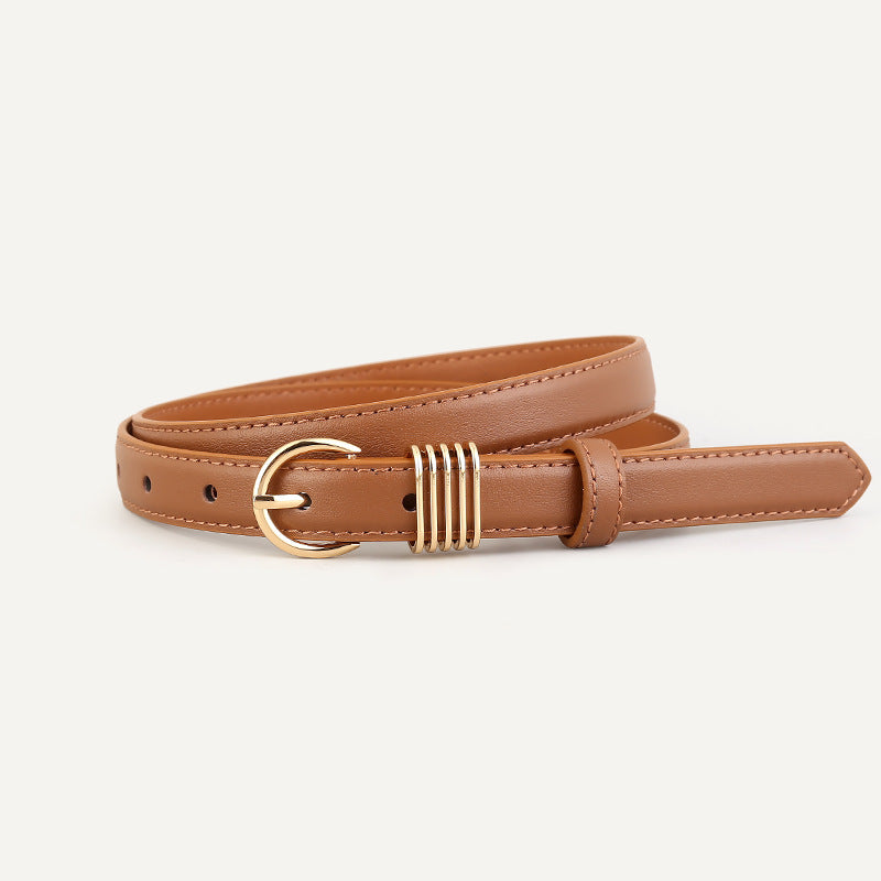 Skinny Leather Belt with Gold Buckle