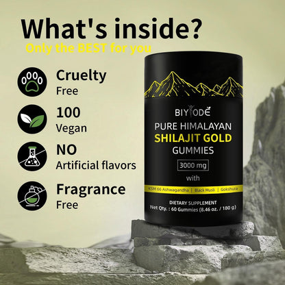Pure Himalayan Shilajit Gummies  With Ashwagandha, Gokshura & Other Herbs No Added Sugar 60 Chewables Edible Supplement
